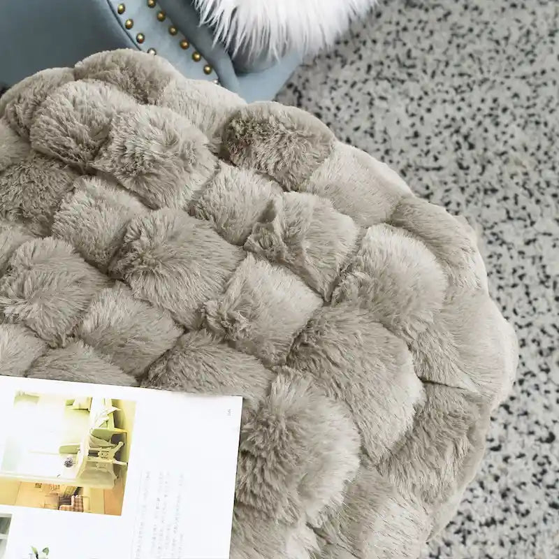 Soft Fauxfur Pouf Stool Ottoman Fuzzy Entryway Bench Seat 27x20x19