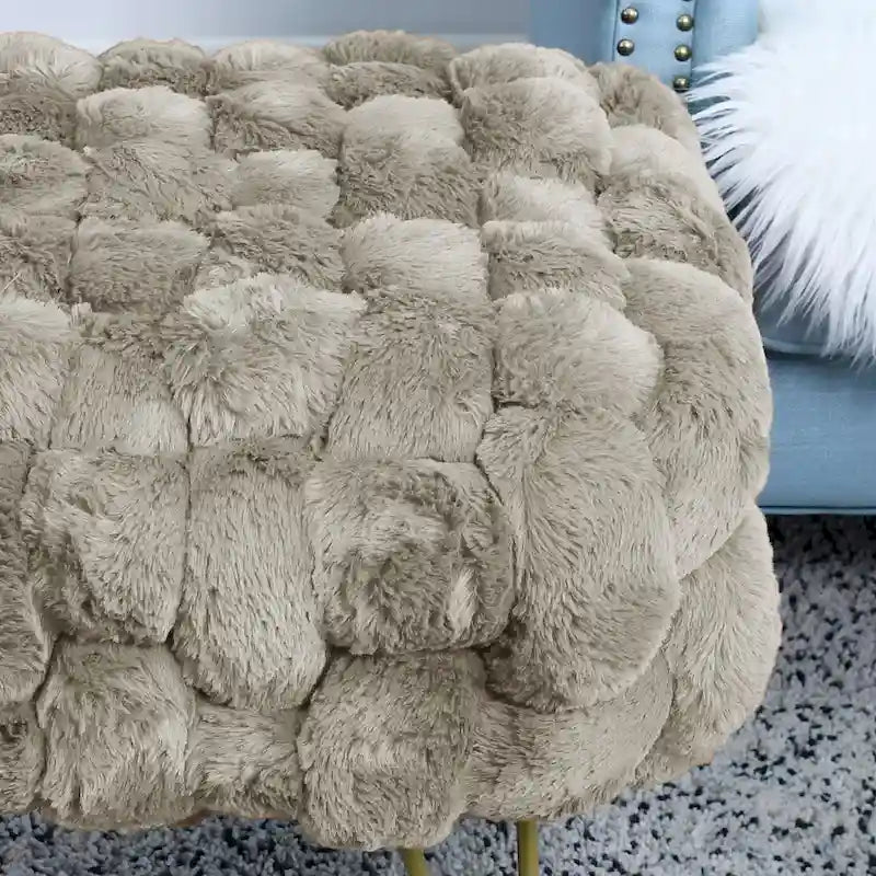 Soft Fauxfur Pouf Stool Ottoman Fuzzy Entryway Bench Seat 27x20x19