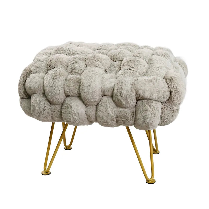 Soft Fauxfur Pouf Stool Ottoman Fuzzy Entryway Bench Seat 27x20x19