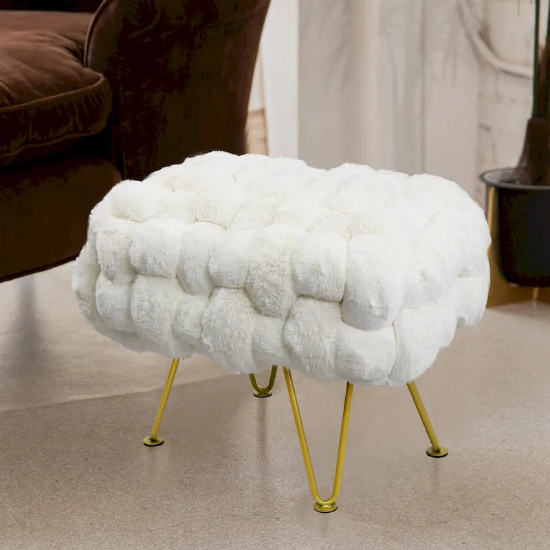 Soft Fauxfur Pouf Stool Ottoman Fuzzy Entryway Bench Seat 27x20x19