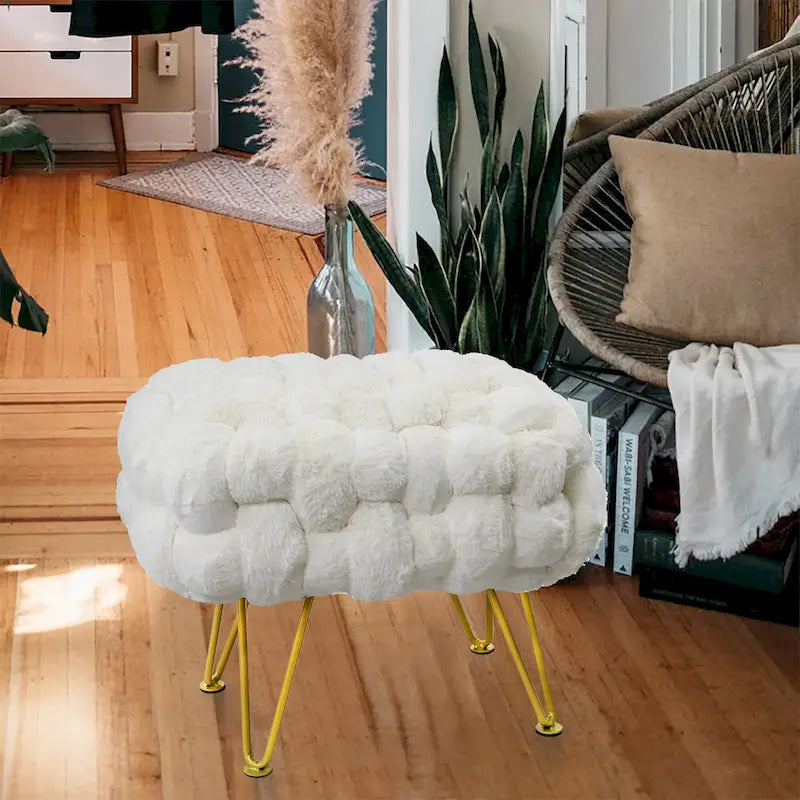Soft Fauxfur Pouf Stool Ottoman Fuzzy Entryway Bench Seat 27x20x19