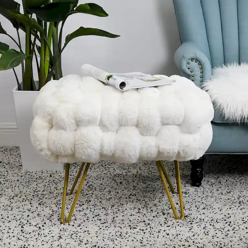 Soft Fauxfur Pouf Stool Ottoman Fuzzy Entryway Bench Seat 27x20x19