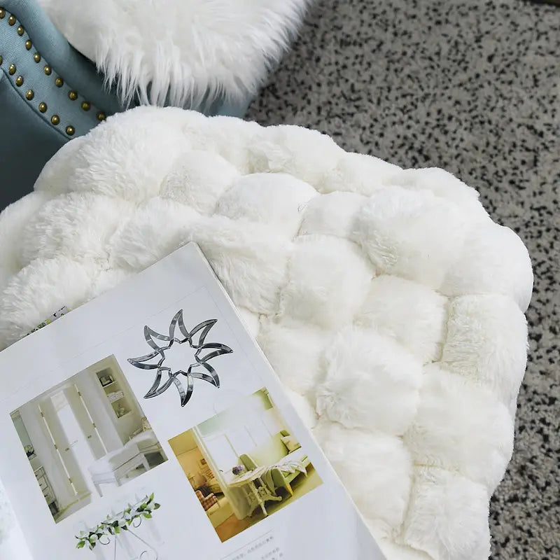Soft Fauxfur Pouf Stool Ottoman Fuzzy Entryway Bench Seat 27x20x19
