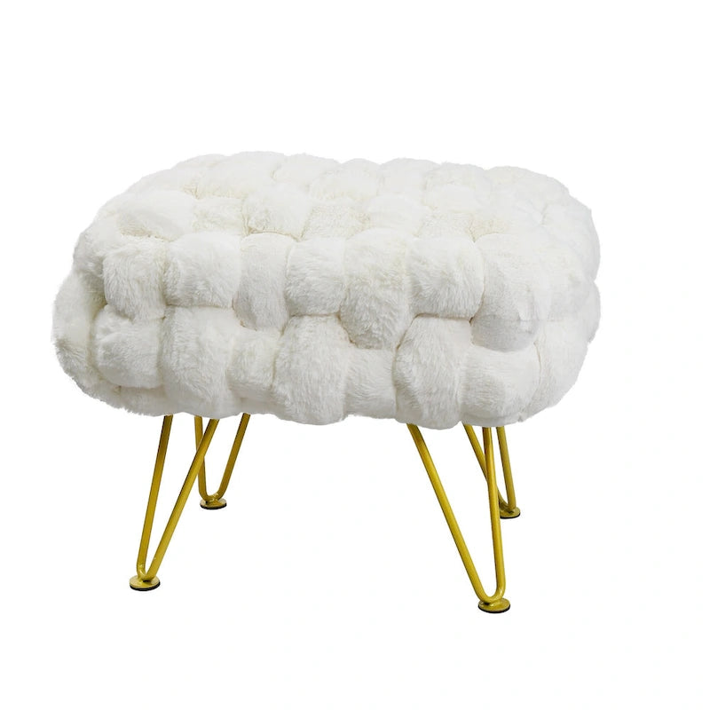 Soft Fauxfur Pouf Stool Ottoman Fuzzy Entryway Bench Seat 27x20x19