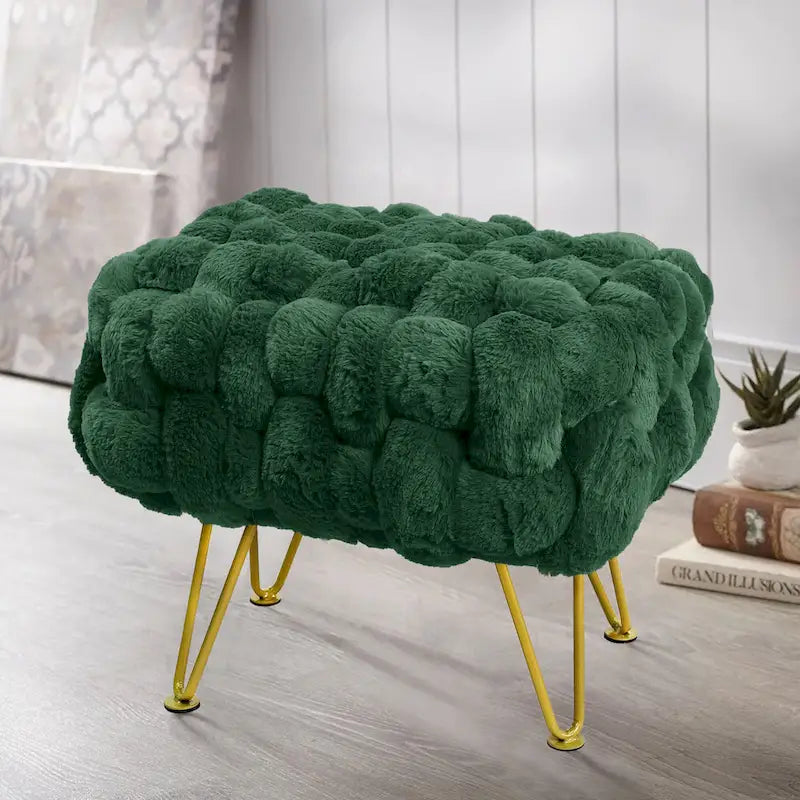 Soft Fauxfur Pouf Stool Ottoman Fuzzy Entryway Bench Seat 27x20x19