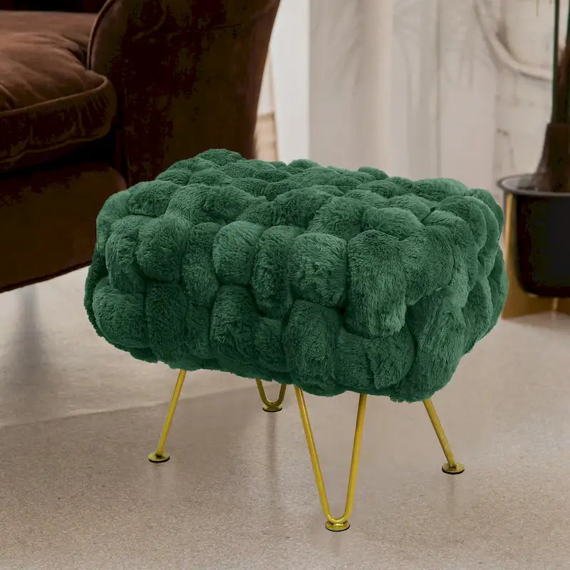 Soft Fauxfur Pouf Stool Ottoman Fuzzy Entryway Bench Seat 27x20x19