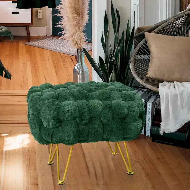 Soft Fauxfur Pouf Stool Ottoman Fuzzy Entryway Bench Seat 27x20x19
