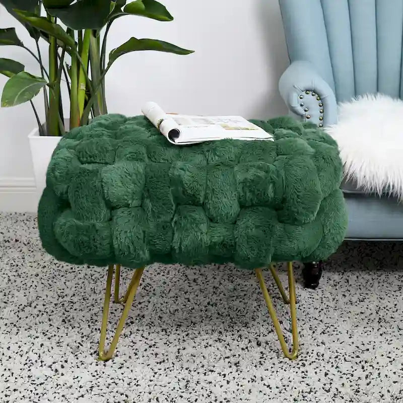 Soft Fauxfur Pouf Stool Ottoman Fuzzy Entryway Bench Seat 27x20x19