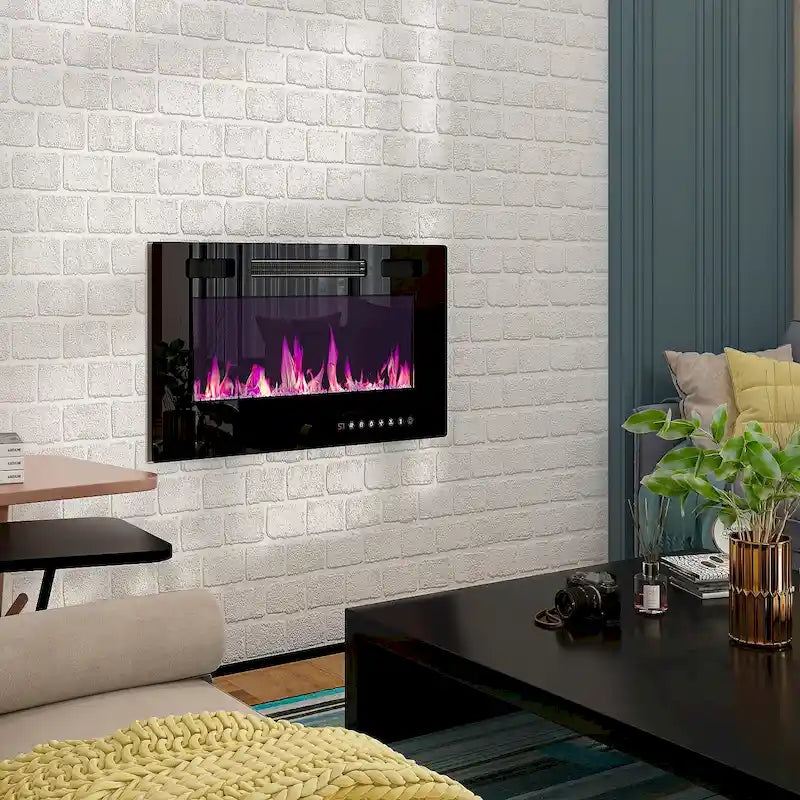 Wood Grain TV Stand with Optional Electric Fireplace: Cable Management
