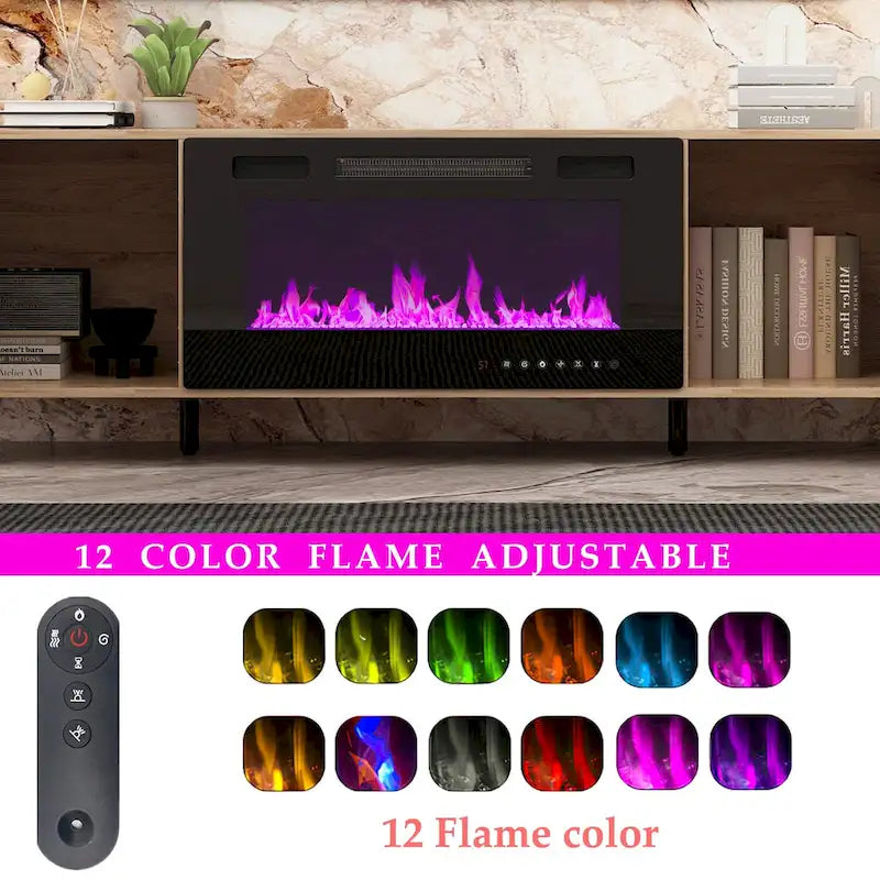 Wood Grain TV Stand with Optional Electric Fireplace: Cable Management