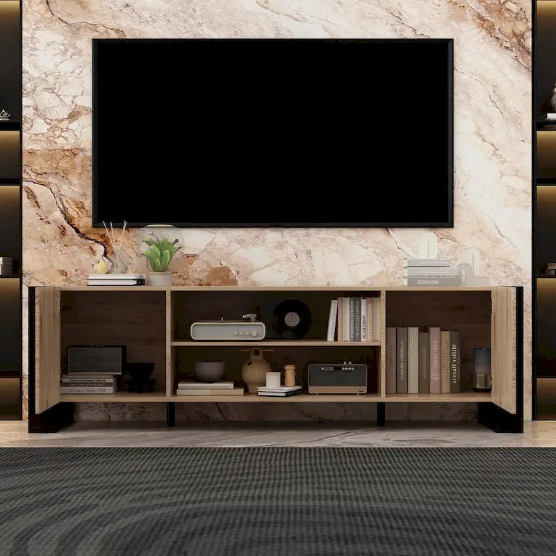 Wood Grain TV Stand with Optional Electric Fireplace: Cable Management