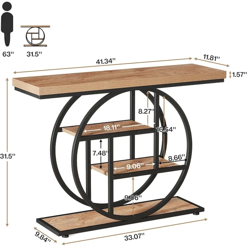 Industrial 4-Tier Sofa Table Entryway Table with Circle Base