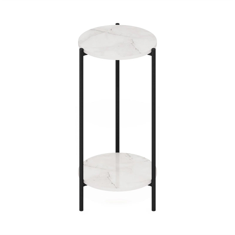 Furinno Besi 2-Tier Modern Tall Round Side End Table with Sturdy Metal Legs, Americano