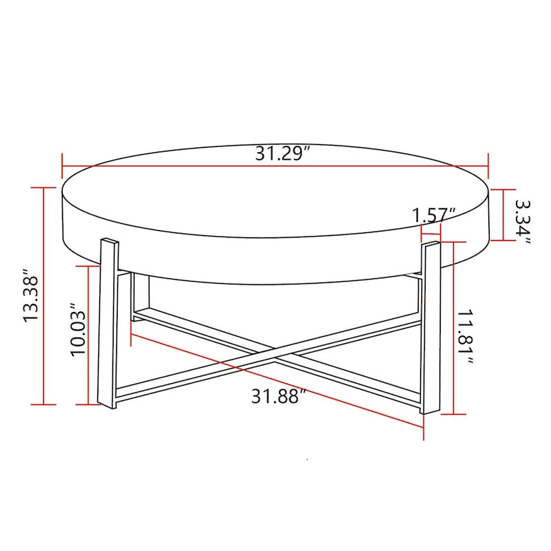 31.29Modern Retro Splicing Round Coffee Table , Fir Wood Table Top with Cross Legs Metal Base