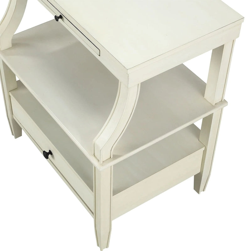 3-Tier Storage Coffee Table Rectangle Nightstand with a Drawer End Table with Pull Out Drink Tray Side Table for Living Room