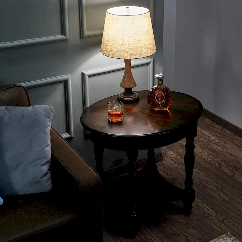 Solid Wood Oval End Table Sofa Table with Drawer and Storage Shelf