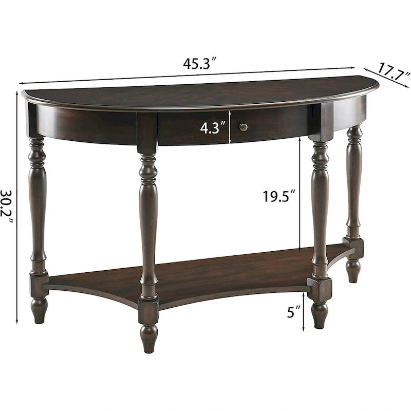 Solid Wood Oval End Table Sofa Table with Drawer and Storage Shelf