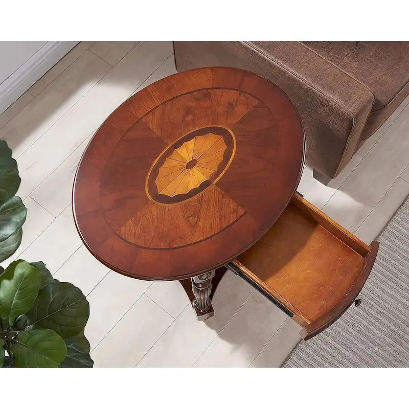 Solid Wood Oval End Table Sofa Table with Drawer and Storage Shelf