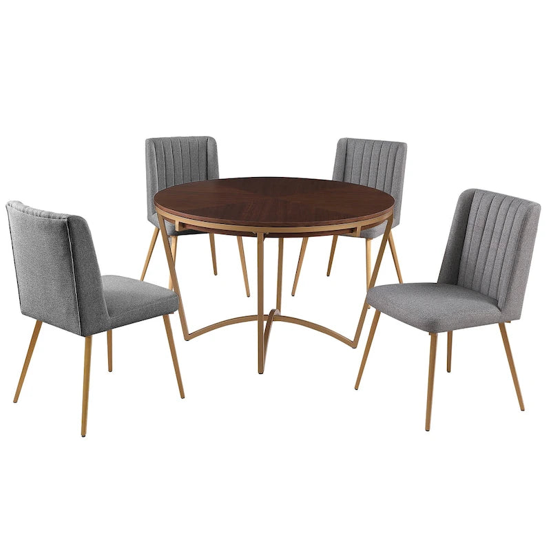 Morden Fort Modern 5-piece Dining Table Set with Classic Round Dining Table Velvet Dining Chair
