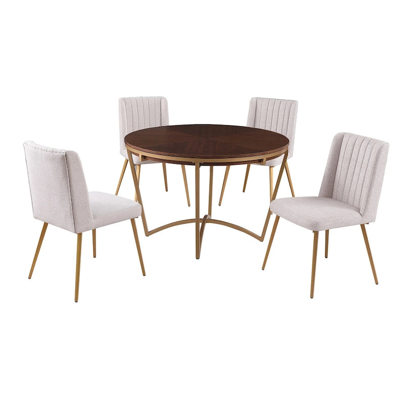 Morden Fort Modern 5-piece Dining Table Set with Classic Round Dining Table Velvet Dining Chair
