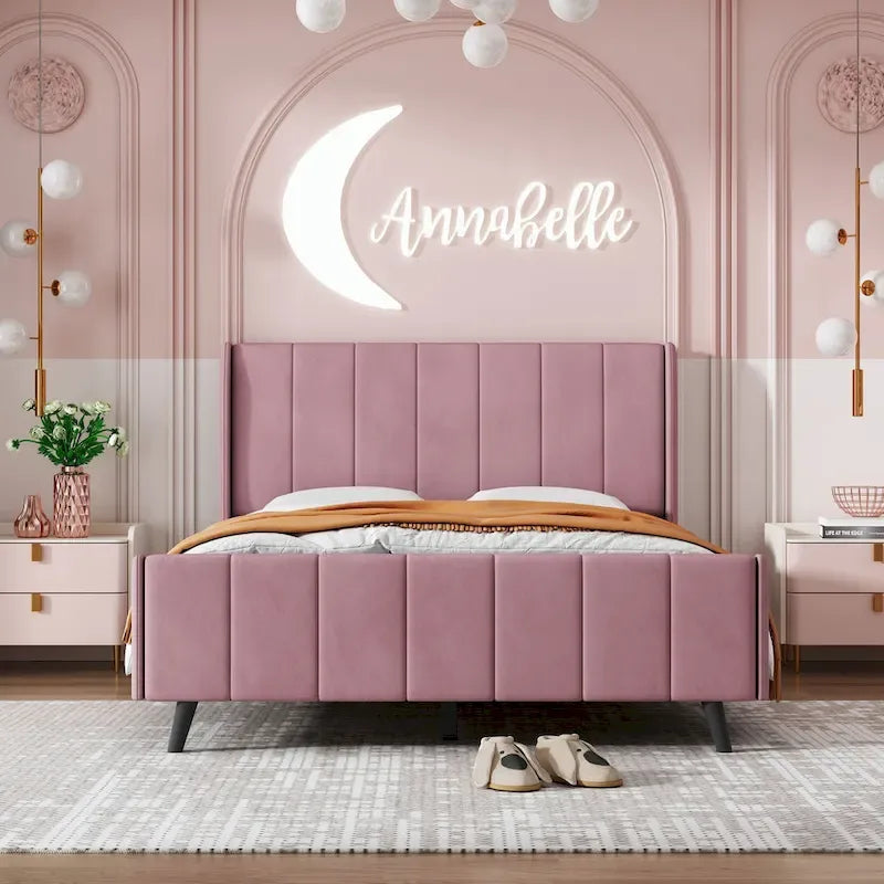 Full Size Upholstered Platform Bed, Velvet