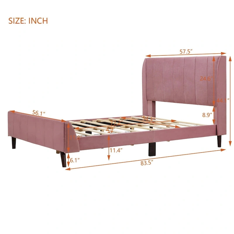 Full Size Upholstered Platform Bed, Velvet