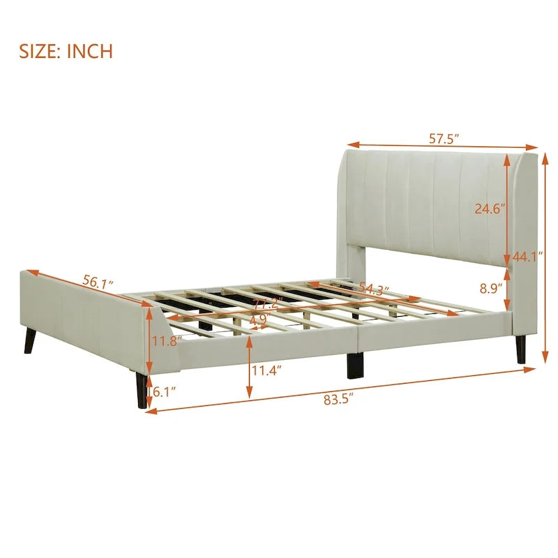 Full Size Upholstered Platform Bed, Velvet