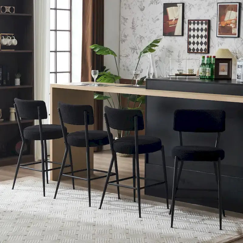 Set of 2/Set of 4 Modern Teddy Fabric Upholstered Bar Stools with Metal Base