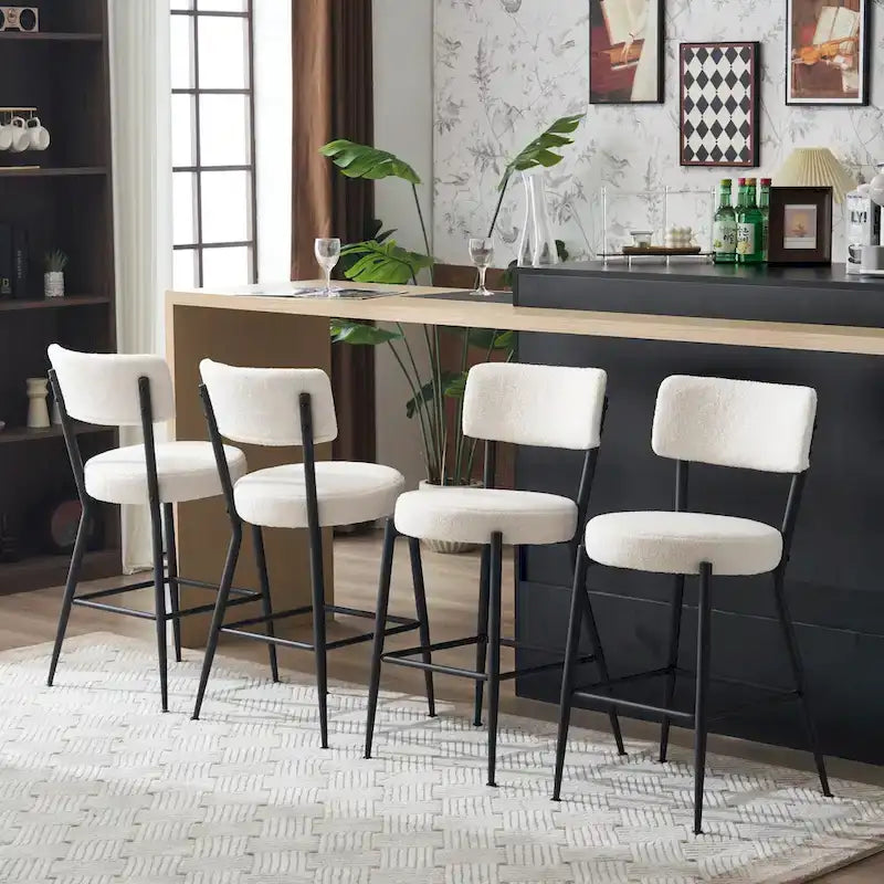 Set of 2/Set of 4 Modern Teddy Fabric Upholstered Bar Stools with Metal Base