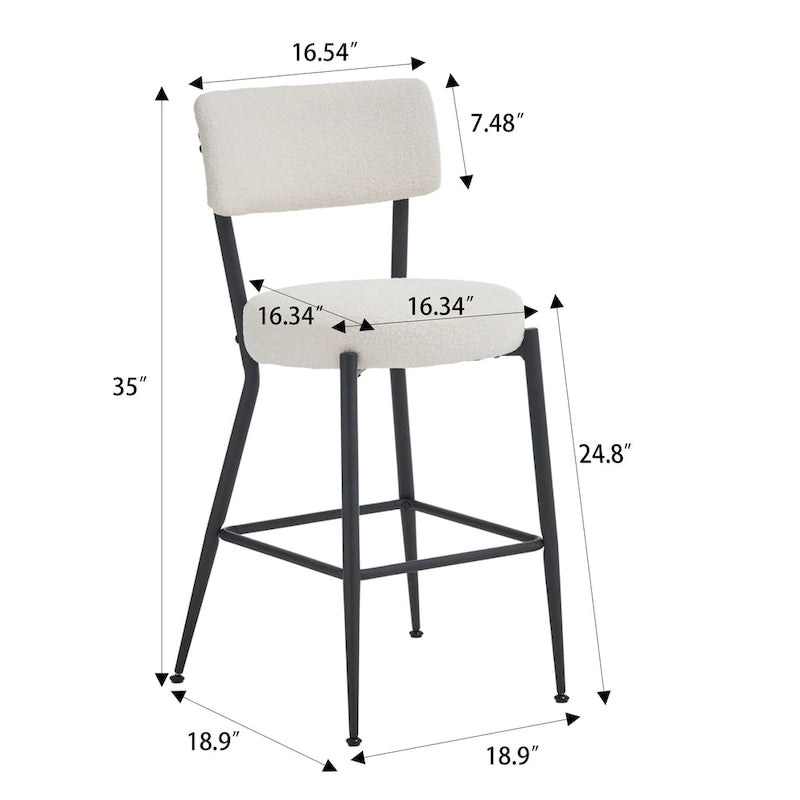 Set of 2/Set of 4 Modern Teddy Fabric Upholstered Bar Stools with Metal Base