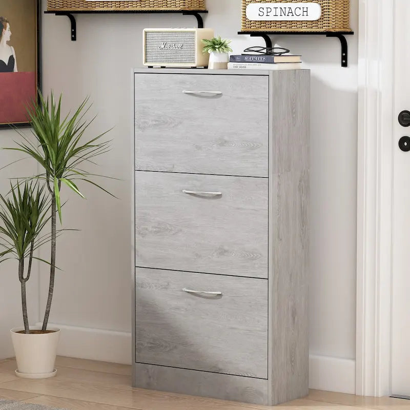 Timechee Grey Entryway Shoe Spcase Saving Cabinet with 3 Drawers