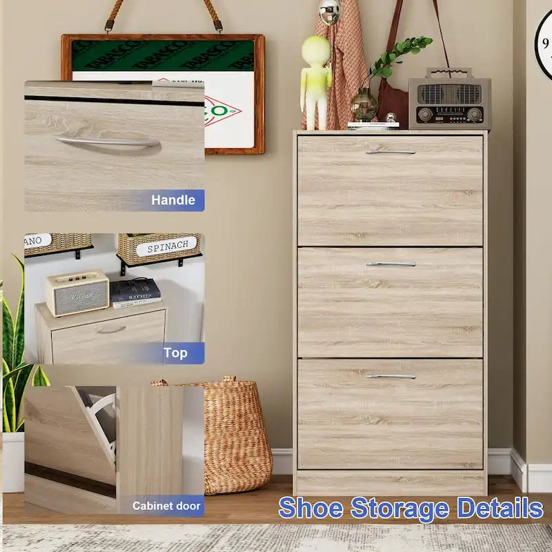 Timechee Grey Entryway Shoe Spcase Saving Cabinet with 3 Drawers