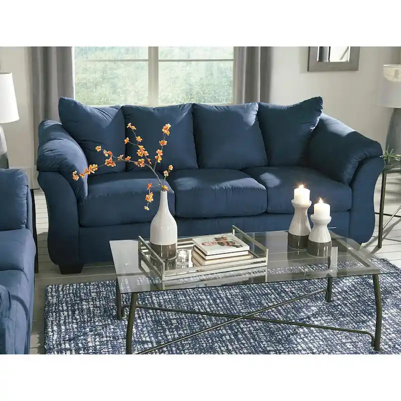 Aruca Navy Blue Microfiber Pillow-back Sofa