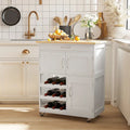 Kitchen Island on Wheels, Rolling Kitchen Cart with Drawer, 9-bottle Wine Rack, Storage Cabinets, Wooden Countertop