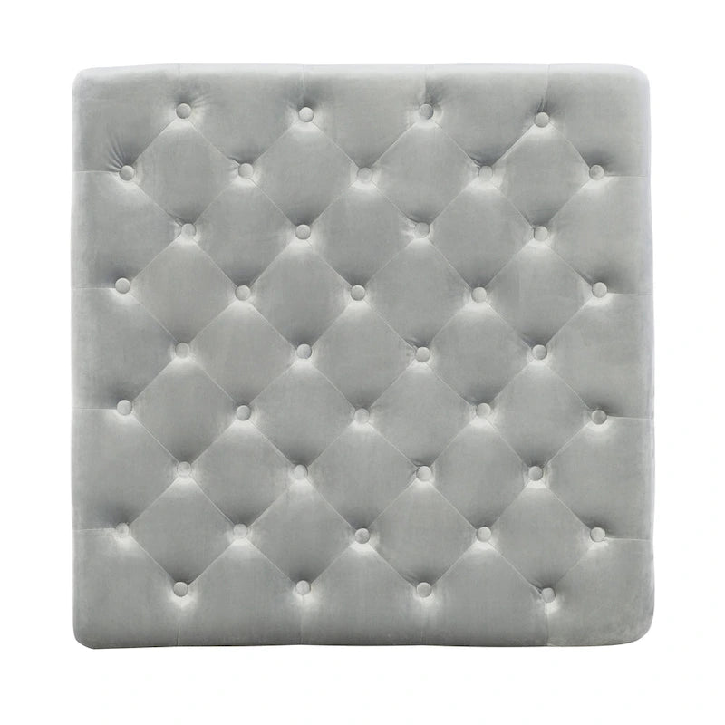 Abigal Grey Velvet Square Tufted Ottoman