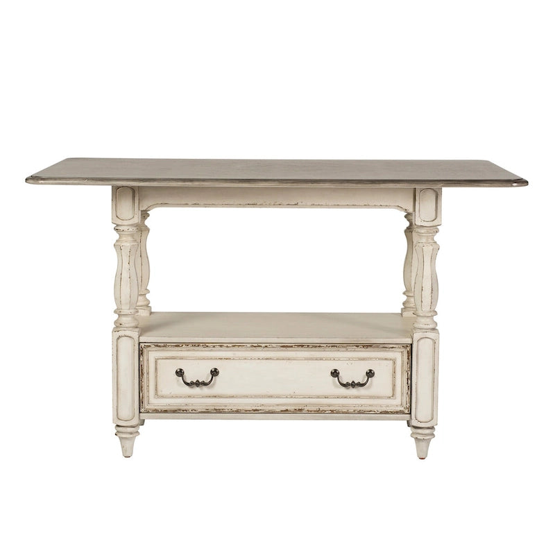 Magnolia Manor Antique White Weathered Bark 5 Piece Gathering Table Set