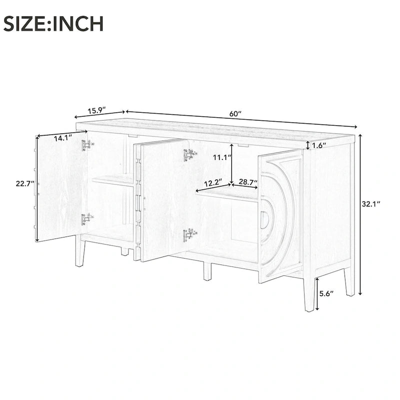 Living Room Sideboard Storage Cabinet with Circular Groove Design