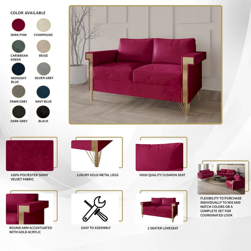 CraftPorch Luxurious Velvet Upholstered Loveseat
