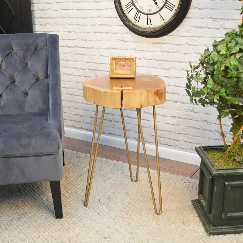 Carolina Living Seti Live Edge Accent Table - Natural Top - Black Base