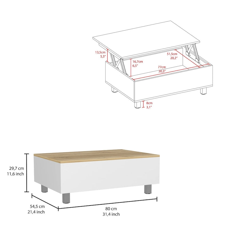 TUHOME Gambia Coffee Table with Lift Top, Concealed Storage and 4 Legs