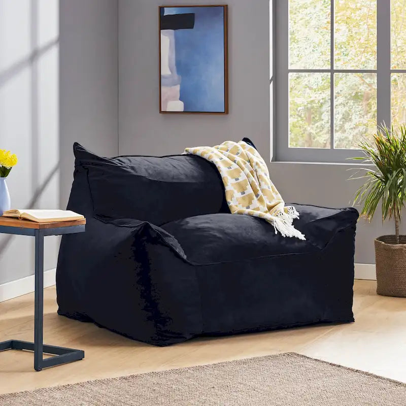 Loubar Velveteen Oversized Bean Bag Chair with Armrests by Christopher Knight Home
