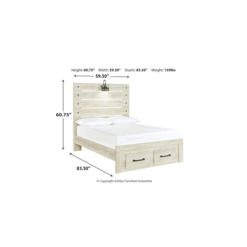 Cambeck Whitewashed Panel Bed w/ 2 Footboard Storage Drawers