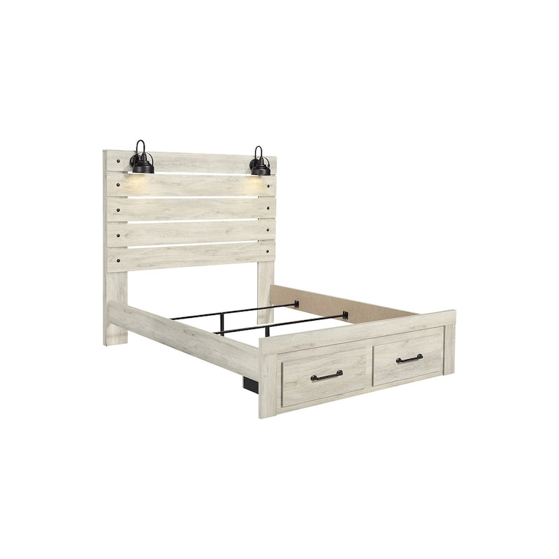 Cambeck Whitewashed Panel Bed w/ 2 Footboard Storage Drawers