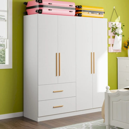 4 Doors Wardrobe Armoire Closet 63 W Bedroom Clothes Storage Cabinet