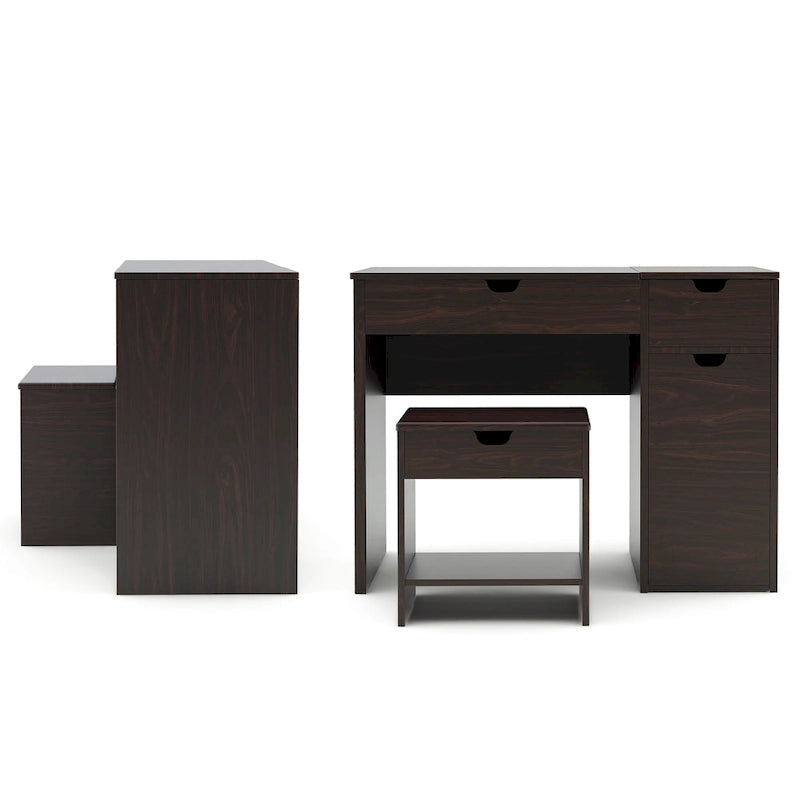 DH BASIC Modern Walnut 36 Storage Vanity and Stool Set by Denhour