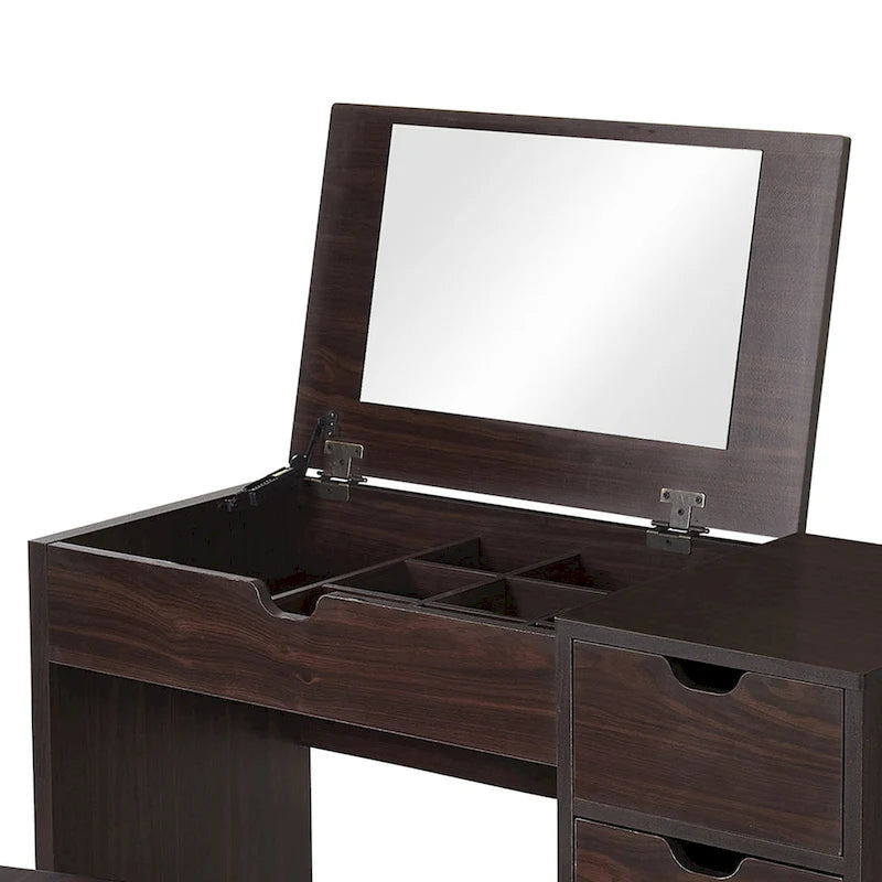 DH BASIC Modern Walnut 36 Storage Vanity and Stool Set by Denhour