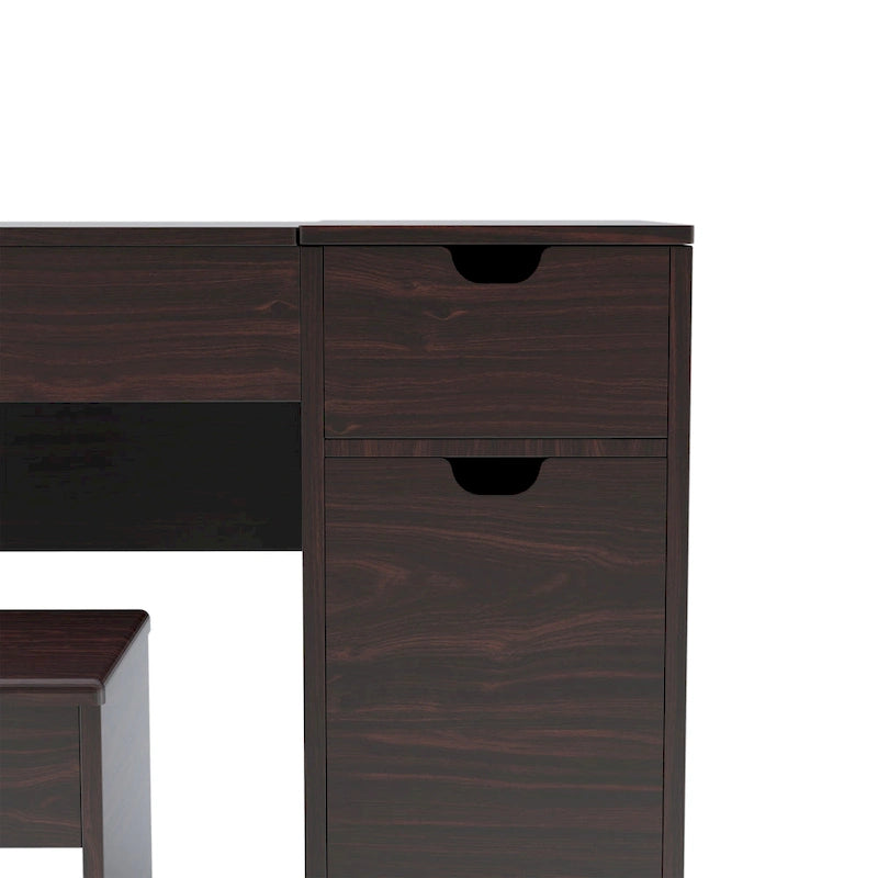 DH BASIC Modern Walnut 36 Storage Vanity and Stool Set by Denhour
