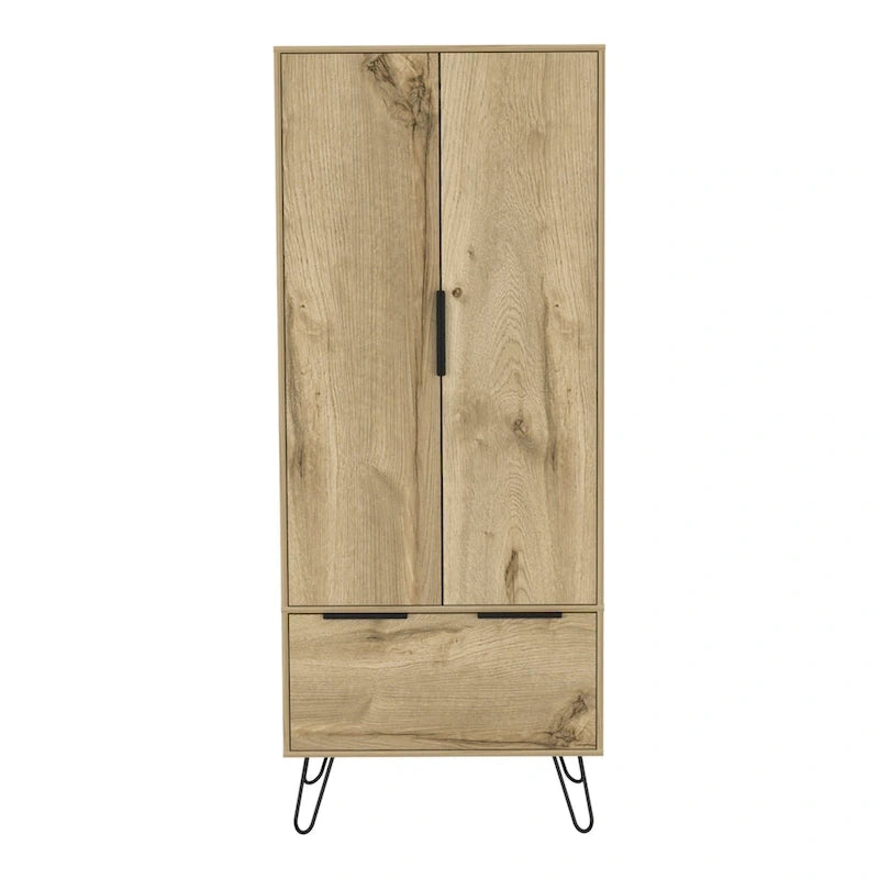 TUHOME Augusta Closet with Hanging Rod, Drawer, Hairpin Legs, and Double Door Cabinet - N/A