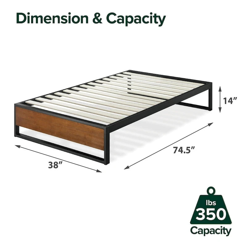 Priage by ZINUS GOOD DESIG Winner 14 Inch Brown Metal and Bamboo Platforma Bed