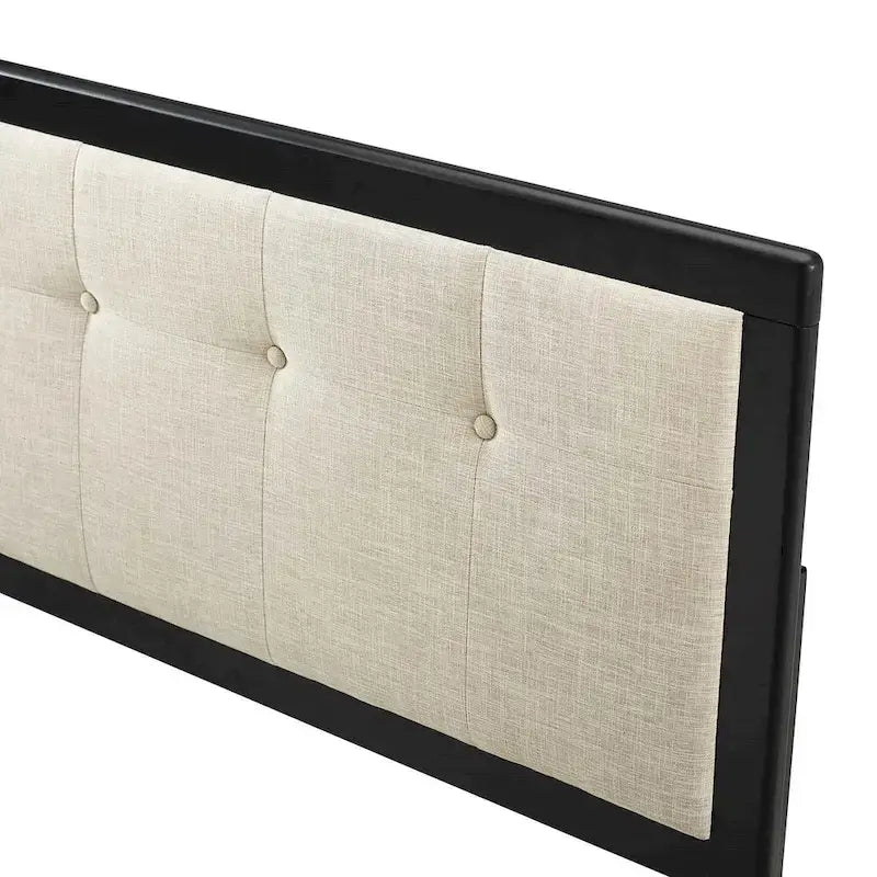 Marlin Traditional Beige Fabric Button Tufted King Size Black Wooden Headboard
